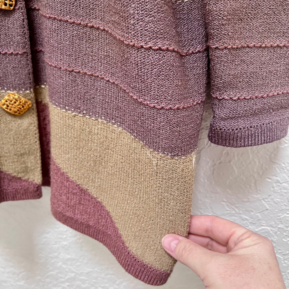 VTG Aya Bendat Cardigan Skirt Set M Wool Rayon Geometric Colorblock Button - Picture 5 of 9